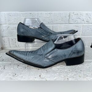 Fiesso Aurelio Garcia Shoe Gray Blue Leather Slip On Metal Tip EU 42 US 9